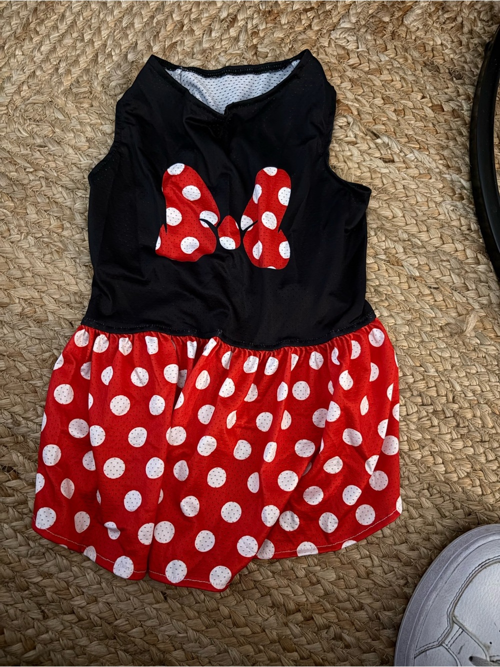 CuteBone Dog Dress Sz LG red white polka dot w/black bow mesh dress